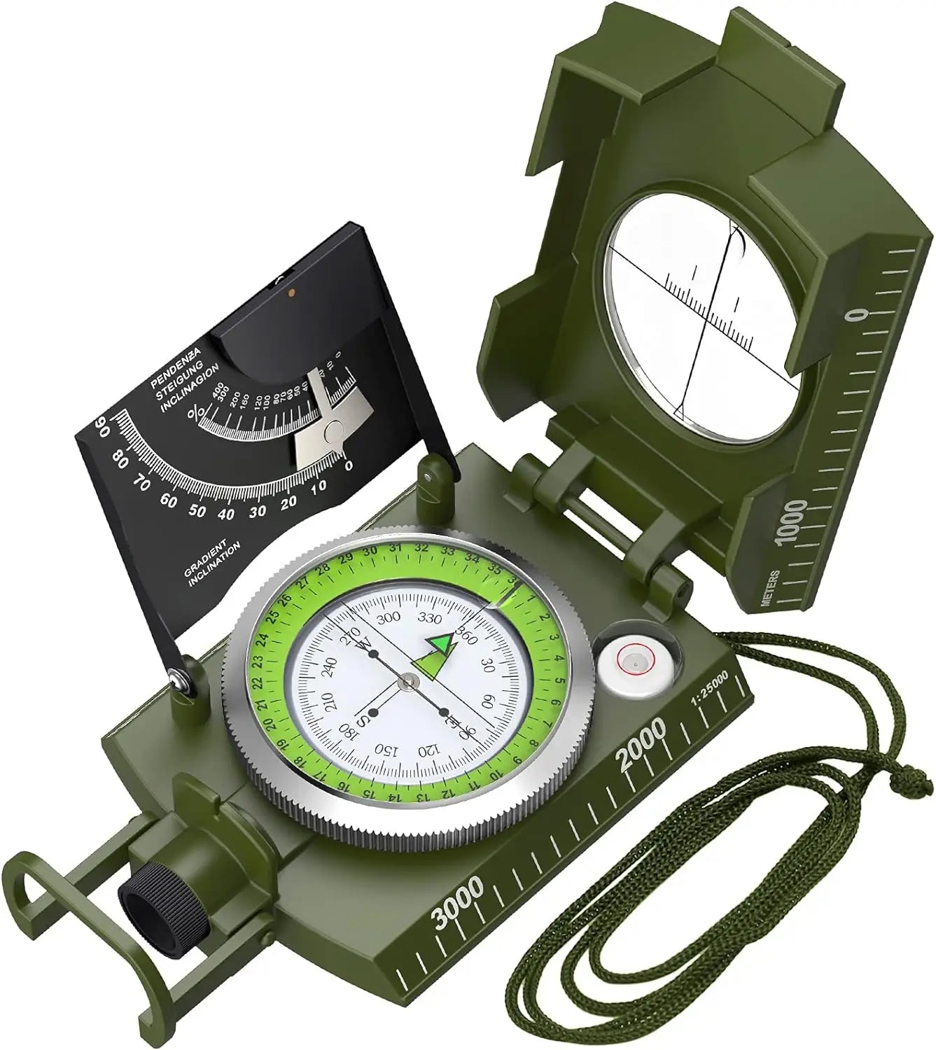 Mulitifunctional High Precision Outdoor Survival Military Compass Camping Waterproof Metal with Fluorescent Geological Compass