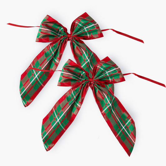 Large Red & Green Tartan Napkin Bows (Pair)