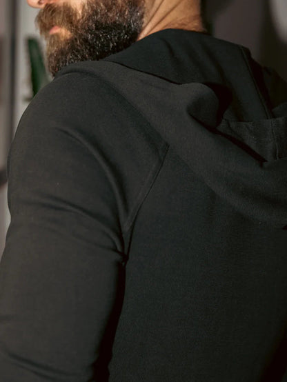 Black Hooded Button - Front Jumpsuit