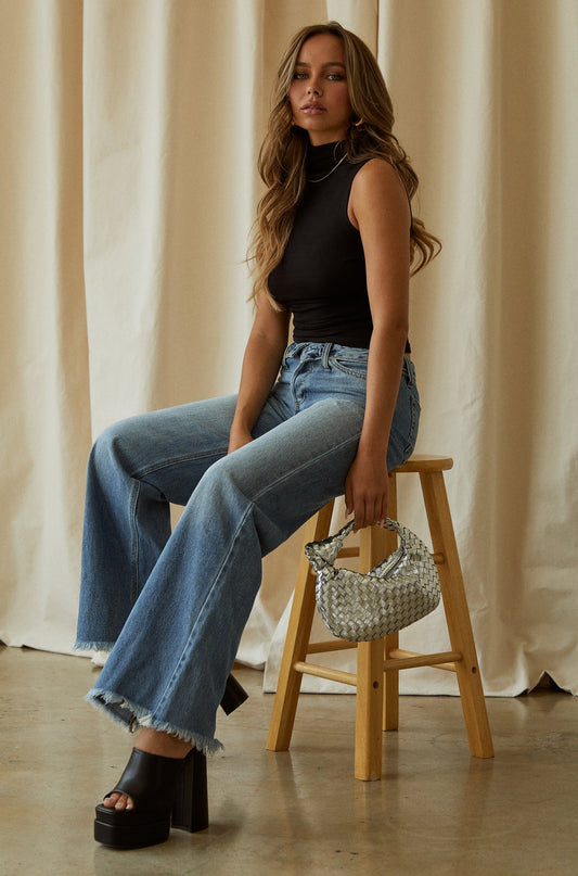 Kaley Foldover Waistband Pant - Denim