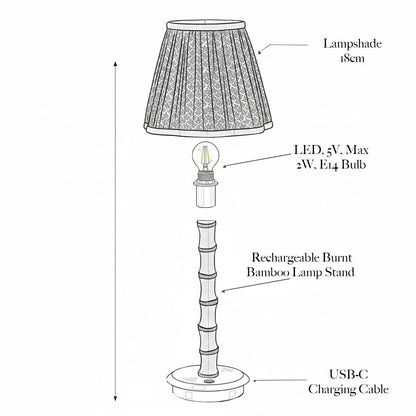 Burnt Bamboo Rechargeable Lamp with Red Velvet Bow Shade (18cm)