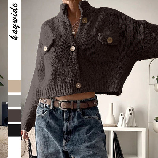 Women's Open-Front Knit Cardigan – Black, Gray & Apricot