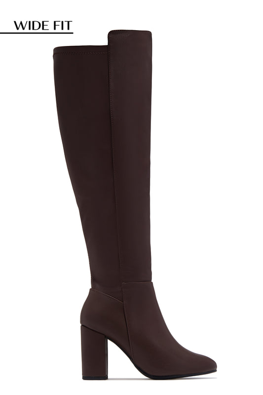 Colette Wide Fit Block Heel Boots - Brown