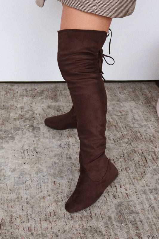 Cozy Season Flat Over The Knee Boots - Brown