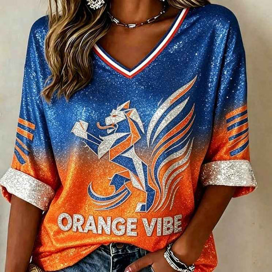 Women's 3D Print Drop-Shoulder V-Neck Top – Casual Graphic Tee