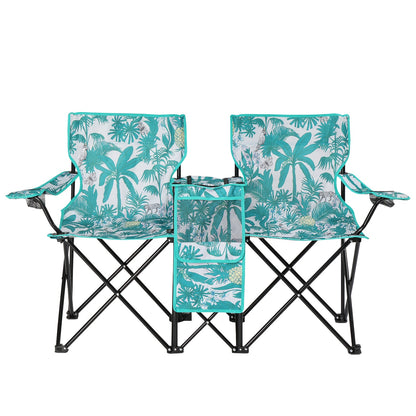 Folding Double Camp Chair with Removable Umbrella – Cup Holders, Cooler Bag & Carry Bag for Beach & Outdoors
