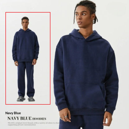 American-style Trendy Brand Fleece-lined Extra-thick Hoodie And Sweatpants Tracksuit Set