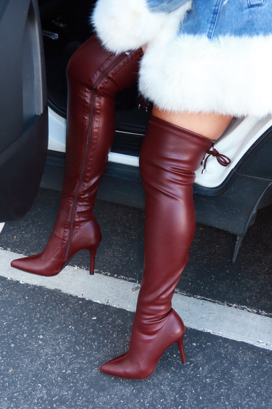 Gigi Over The Knee Heel Boots - Wine PU