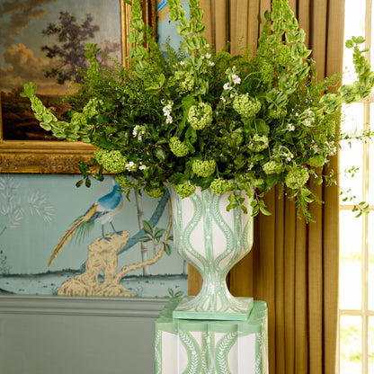 Green Floral Ikat Urn & Pedestal