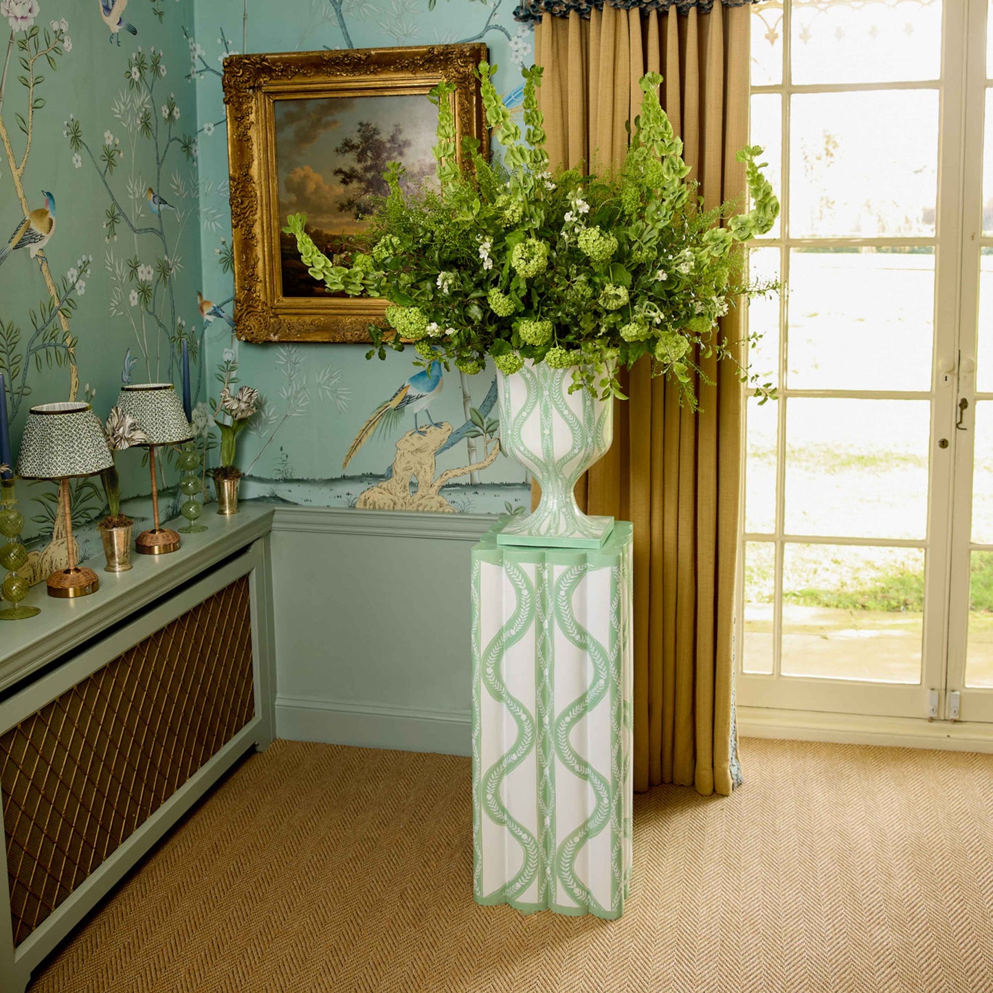 Green Floral Ikat Urn