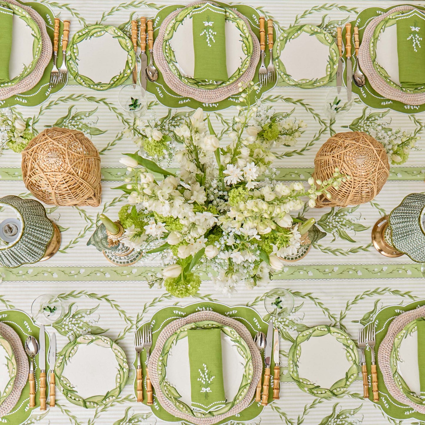 Green Lily of the Valley Eloise Linen Placemats & Napkins (Set of 4)
