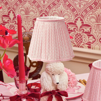 Red Ribboned Fifi Poodle Rechargeable Lamp with Pink Lotus Shade (18cm)