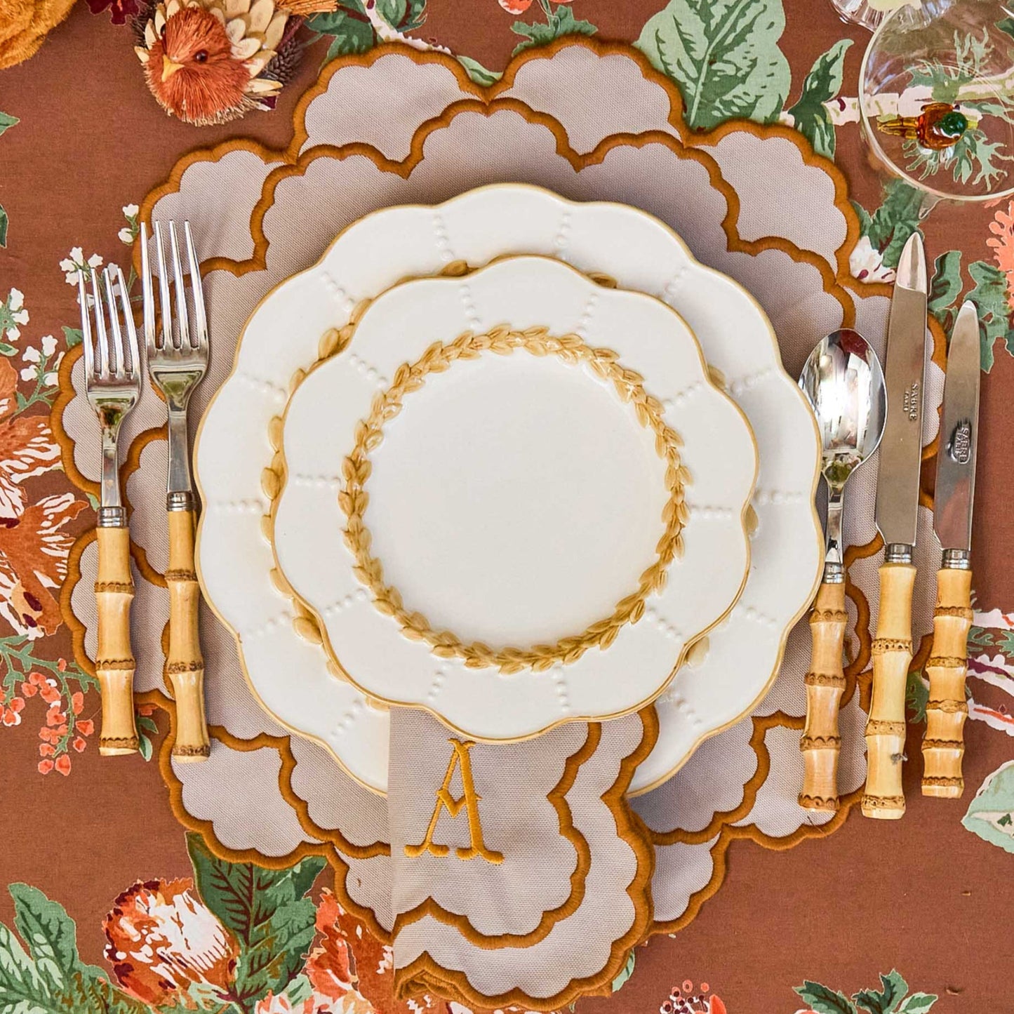 Taupe & Mustard Lily Placemats (Set of 4)