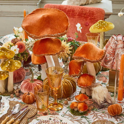 Tall Orange Beaded Velvet Mushrooms (Set of 4)