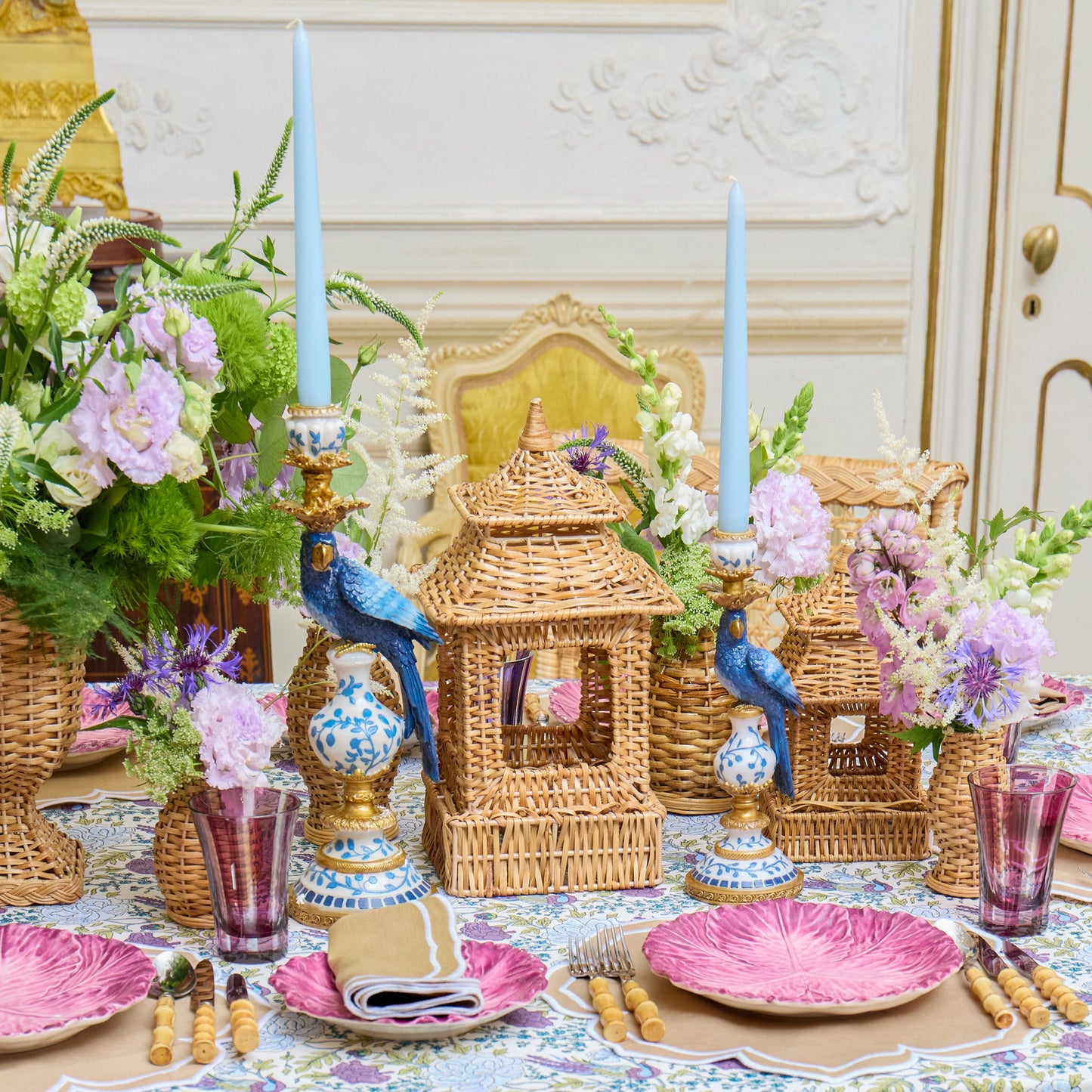 Blue Parrot Candle Holder Set
