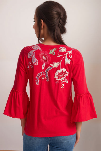 Johnny Was JWLA Freyde Ruffle Sleeve T-Shirt J10525-1 *