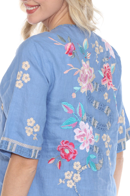 Johnny Was JWLA Split Neck Button Linen Blouse J15124 *