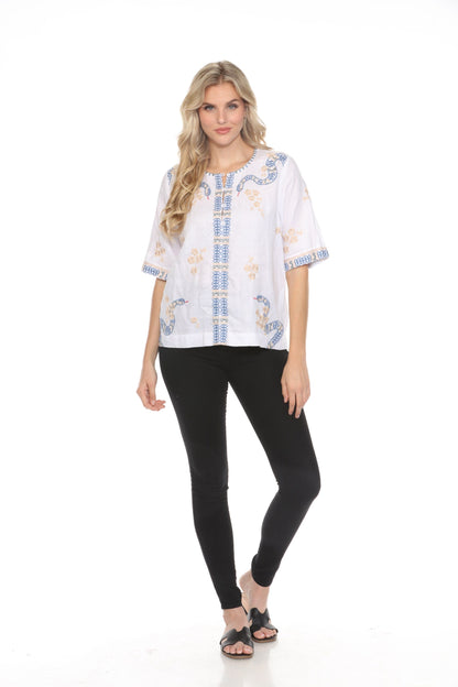 Johnny Was JWLA Split Neck Button Linen Blouse J15124 *