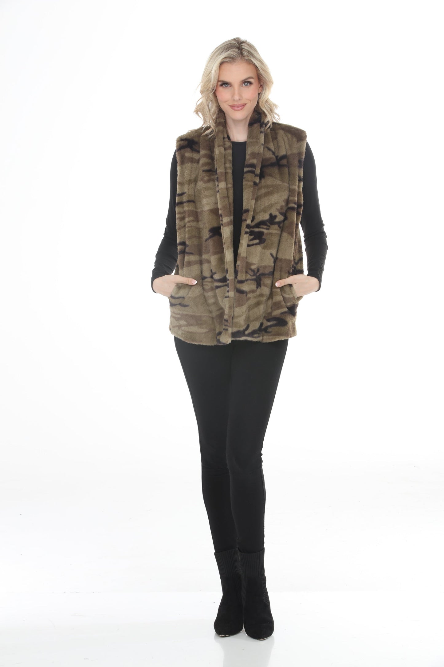 Johnny Was Workshop Camouflage Faux Fur Vest W41425-E