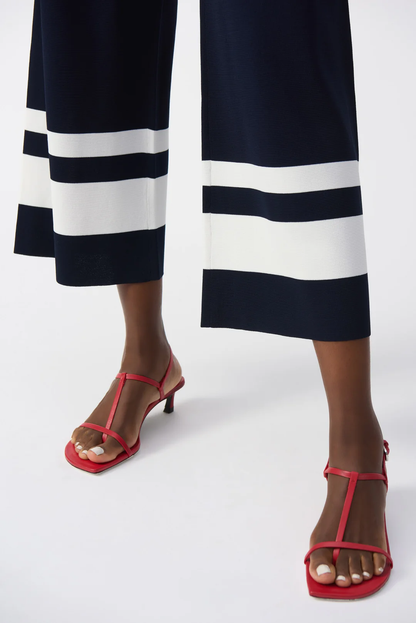Joseph Ribkoff Blue/Vanilla Stripe Pull On Wide Leg Culotte Pants 251945