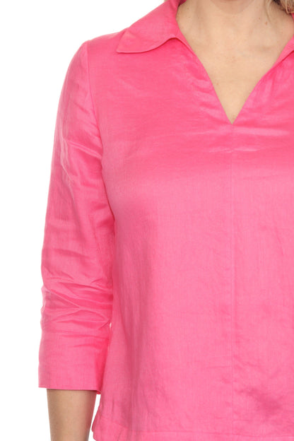 Joseph Ribkoff Collared V-Neck 3/4 Sleeve Linen Top 252933