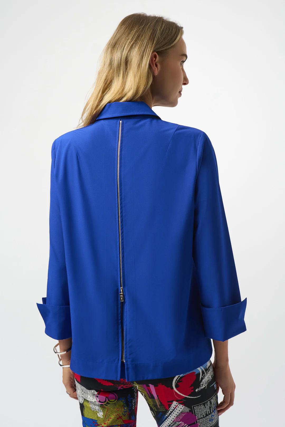 Joseph Ribkoff Poplin Button-Front Back Slit 3/4 Sleeves Top 253923