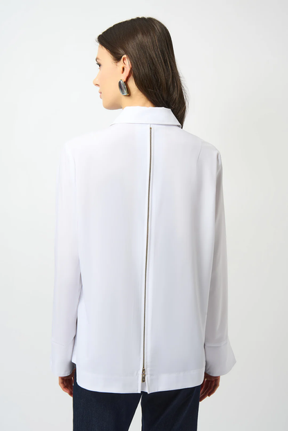 Joseph Ribkoff Poplin Button-Front Back Slit 3/4 Sleeves Top 253923