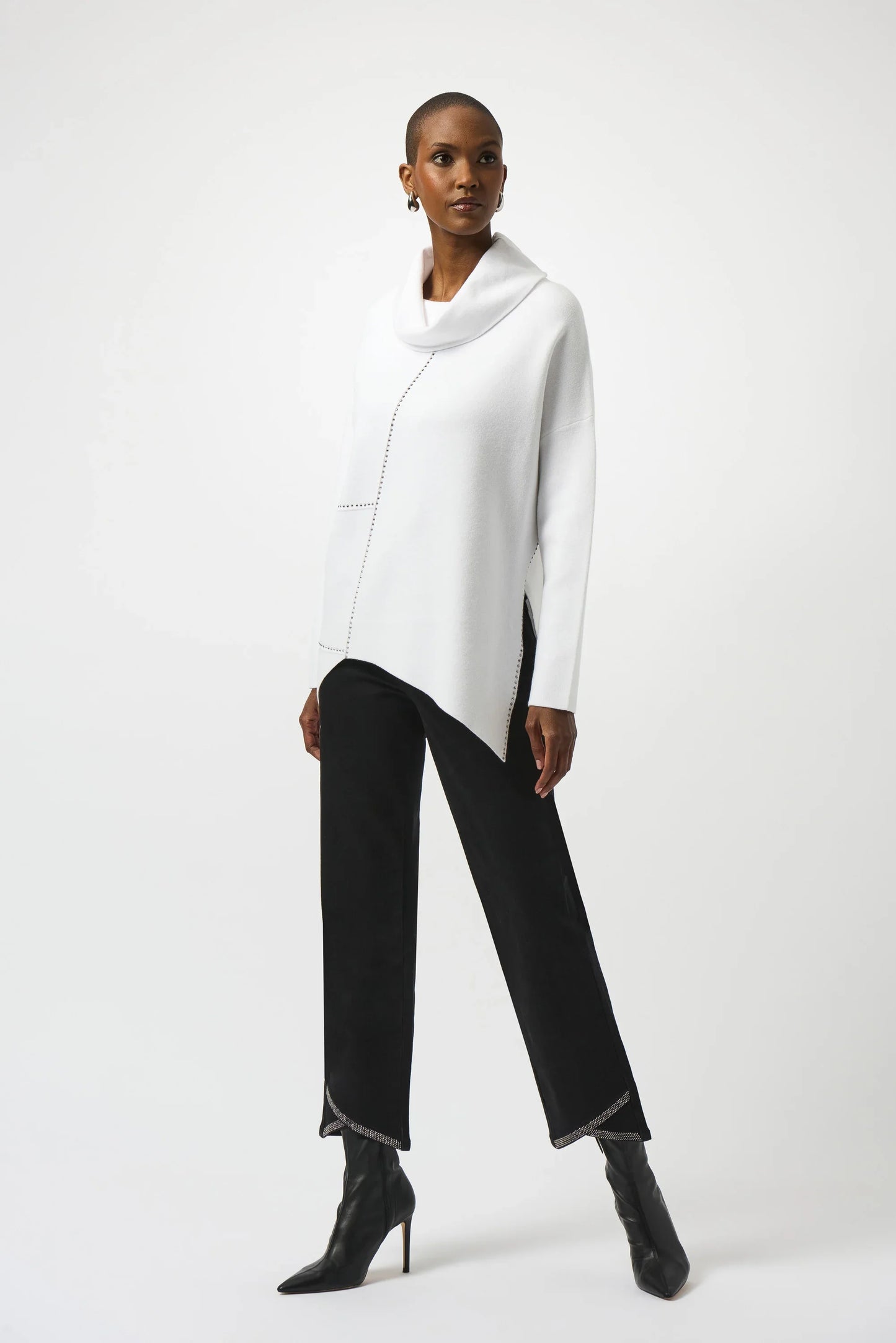 Joseph Ribkoff Cowl Neck Embellished Asymmetric Sweater Top 253913