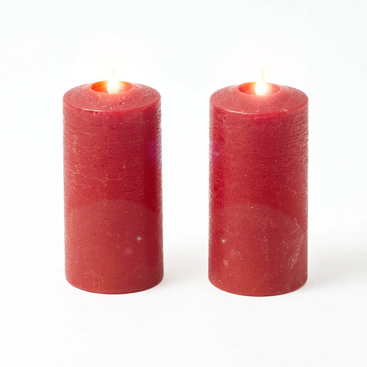 Red LED Pillar Candles (Pair) - 15cm
