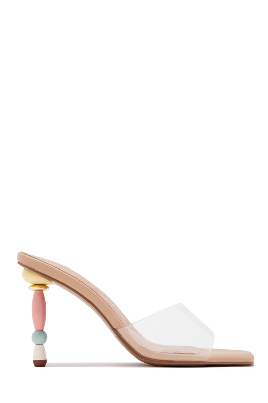 Zamira Clear Beaded Heel Mules - Nude