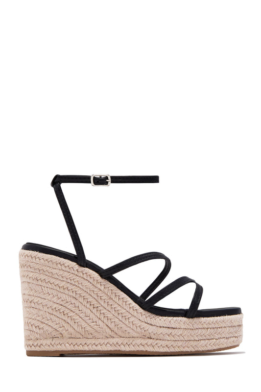 Lorena Strappy Espadrille Wedges - Black
