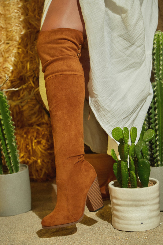 Roadie Over The Knee Block Heel Boots - Tan