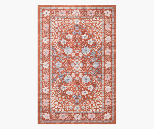 Palais Meadow Printed Rug - Crimson