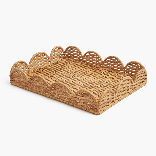 Natural Small Scalloped Rattan Tray