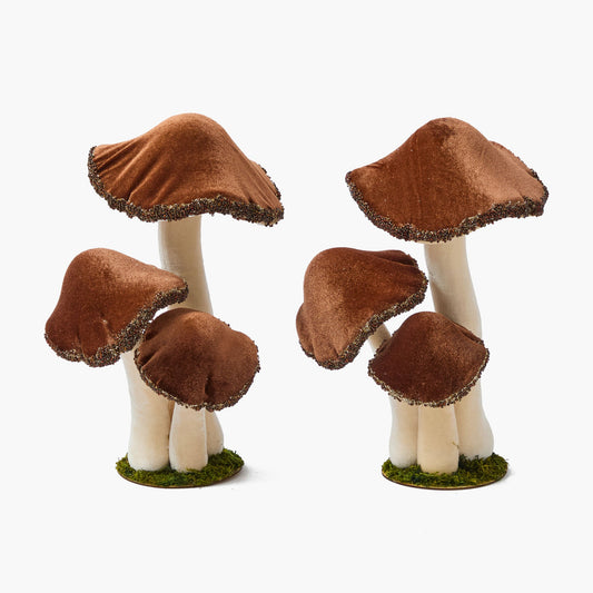 Tall Chocolate Beaded Velvet Mushrooms (Pair)