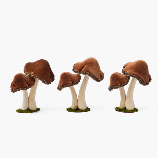 Chocolate Beaded Velvet Mushrooms (Set of 3)