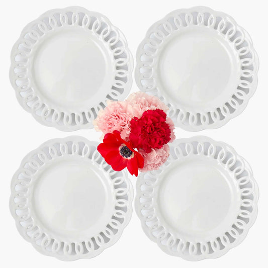 White Lace Dinner Plates (Set of 4)