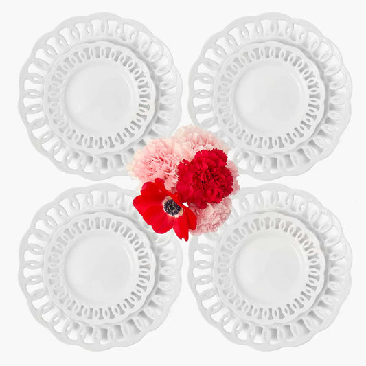 White Lace Dinner & Starter Plates (Set of 8)
