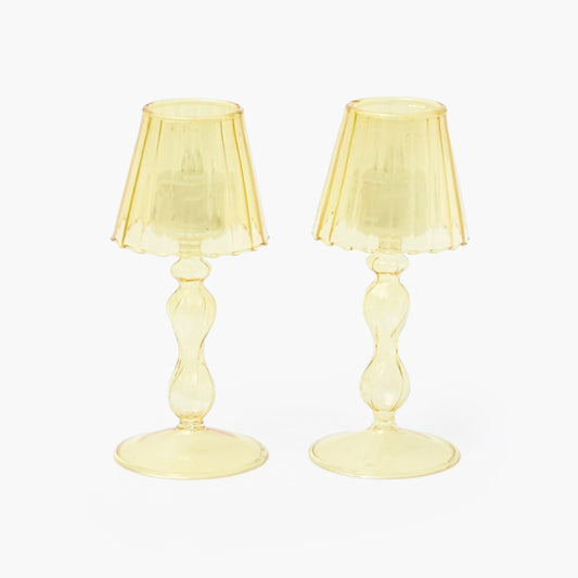 Yellow Glass Lantern Tea Light Holder (Pair) - 18cm