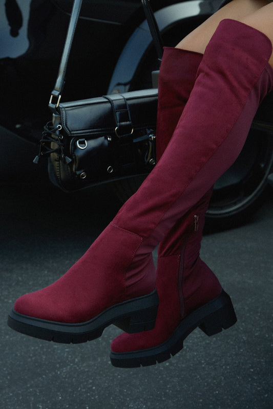 Zerah Over The Knee Boots - Burgundy